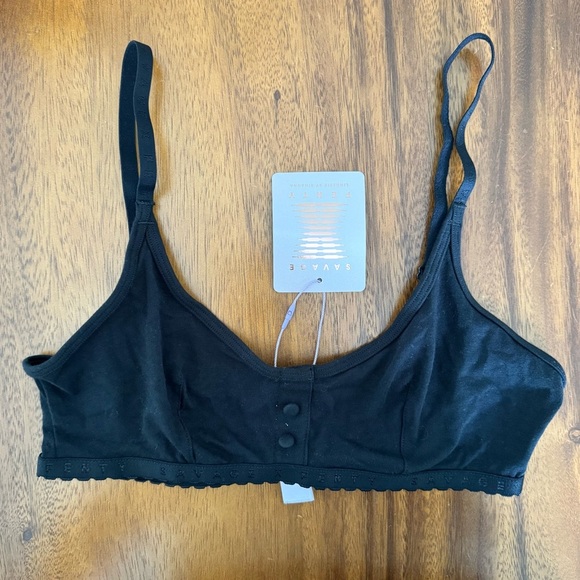 NWT Savage X Fenty Black Bralette Size Small Adjustable Straps Elastic Logo - Picture 1 of 5